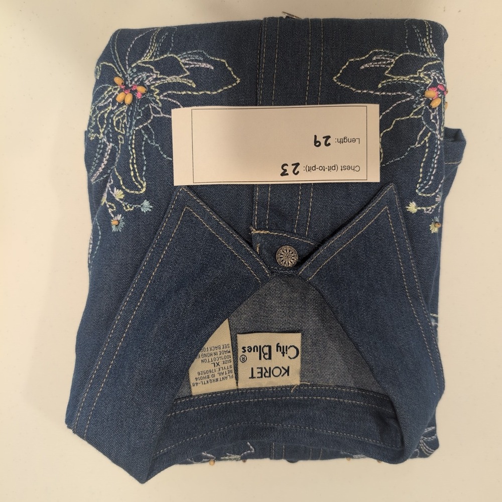 Koret City Blues Women's XL Denim Embroidered Floral Button Down Shirt - Picture 7 of 7